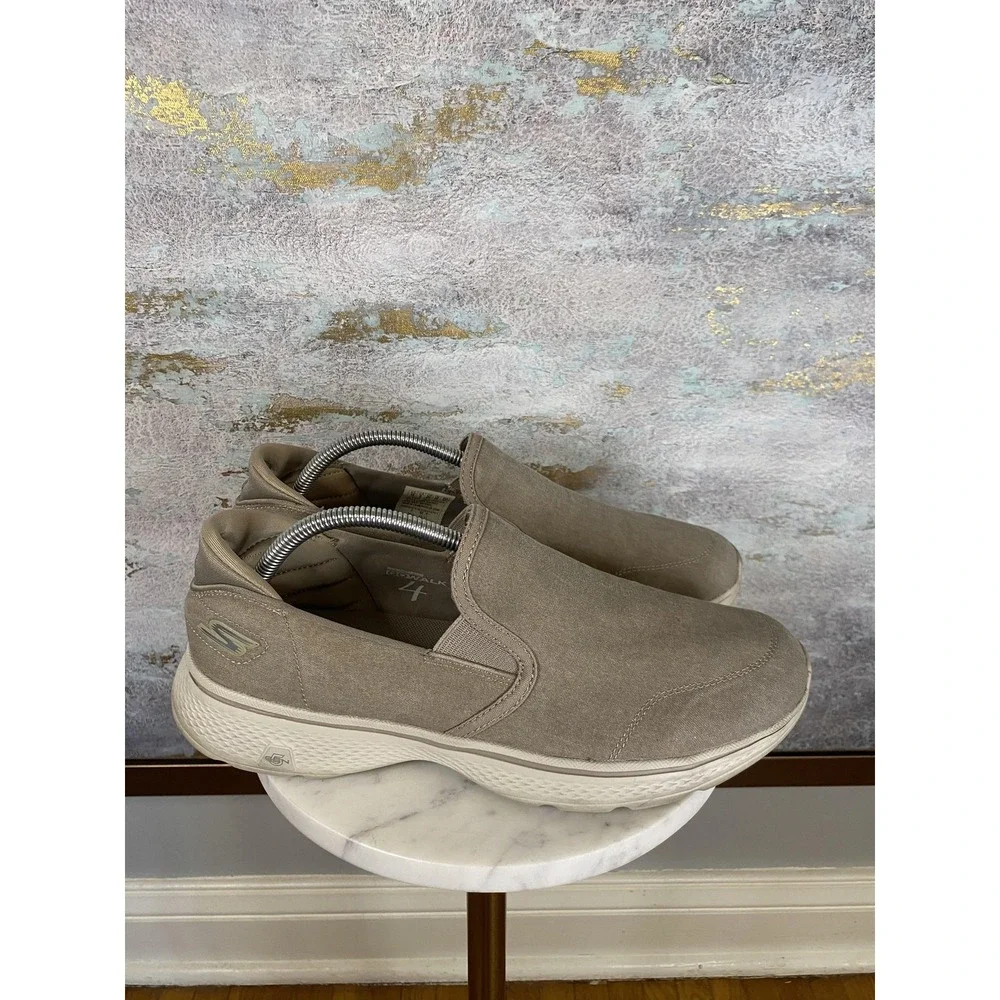 Skechers Goga Max Shoes Mens Size 10 Beige Canvas Slip On Casual SN 54681
